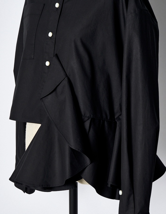 Cotton Moon Ruffle Shirt / black
