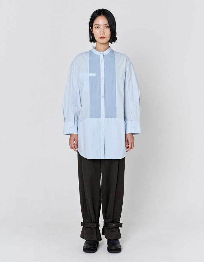 Knit Bonding Long Shirt / saxe | TOPS,SHIRT | RUMCHE 