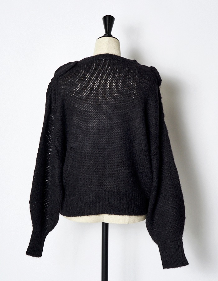 Chain Flower Knit Tops / black