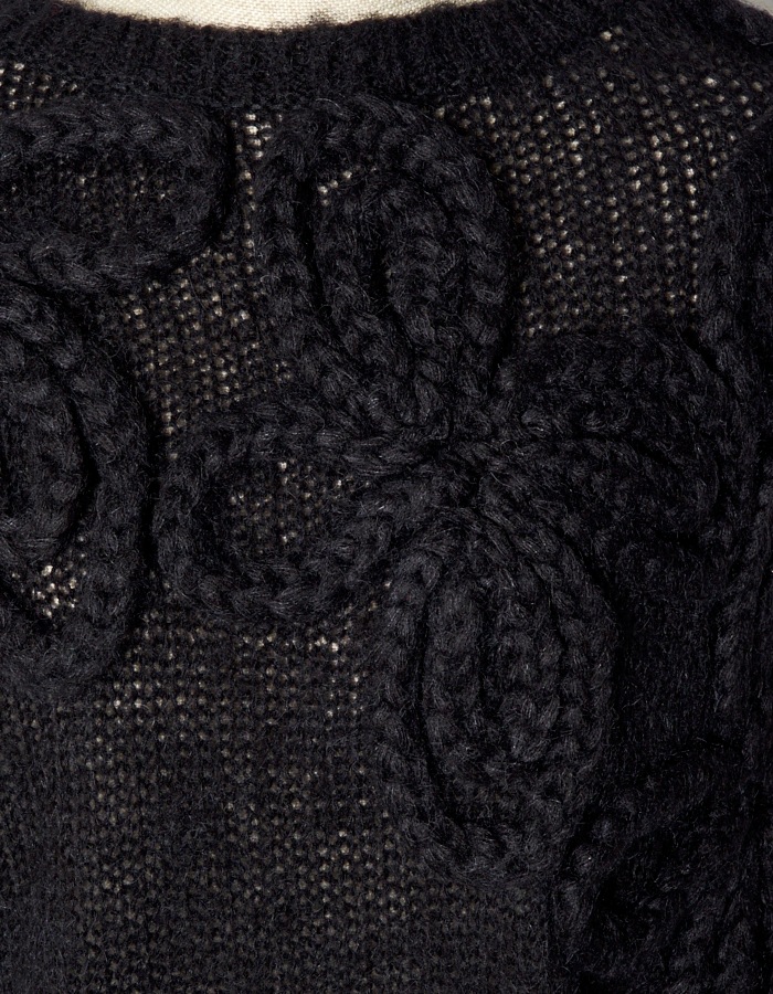 Chain Flower Knit Tops / black