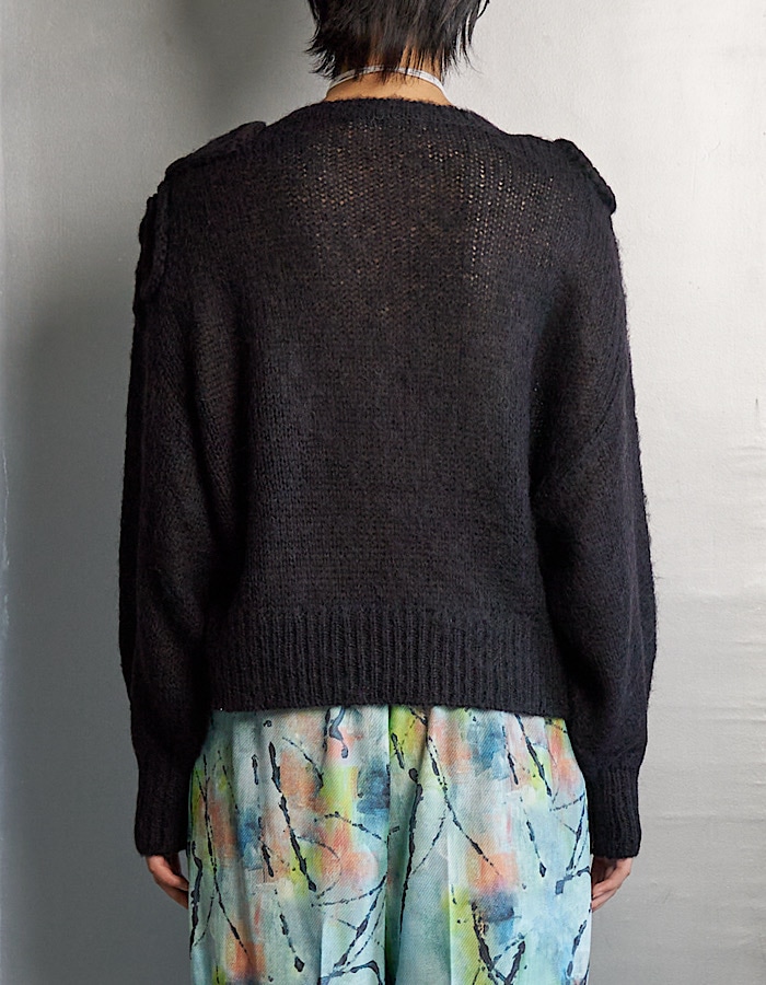 Chain Flower Knit Tops / black