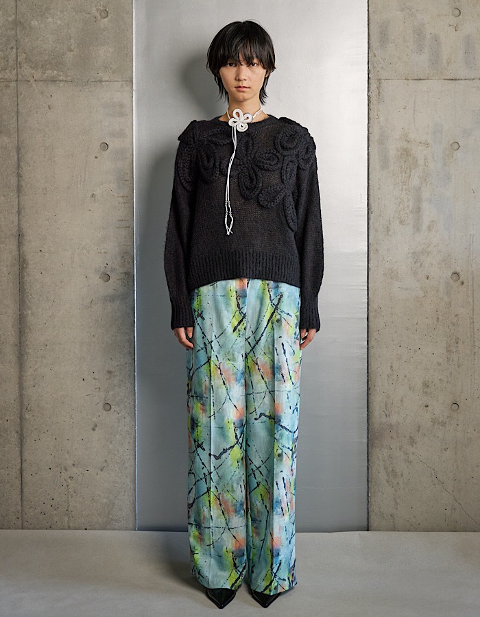 Chain Flower Knit Tops / black