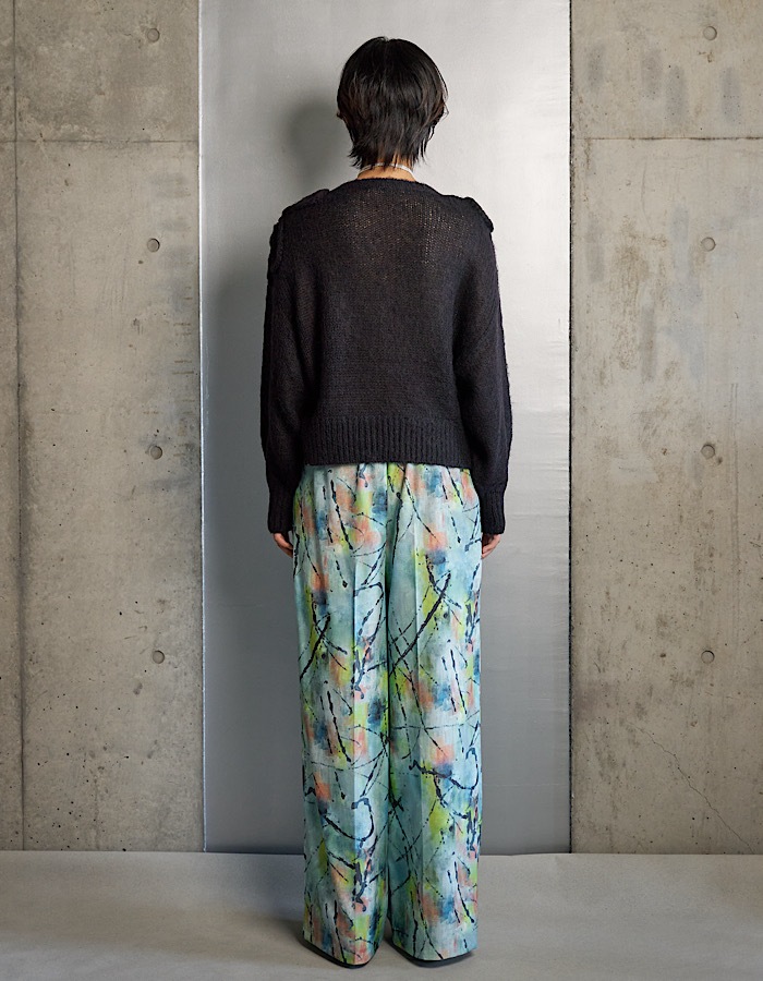 Chain Flower Knit Tops / black