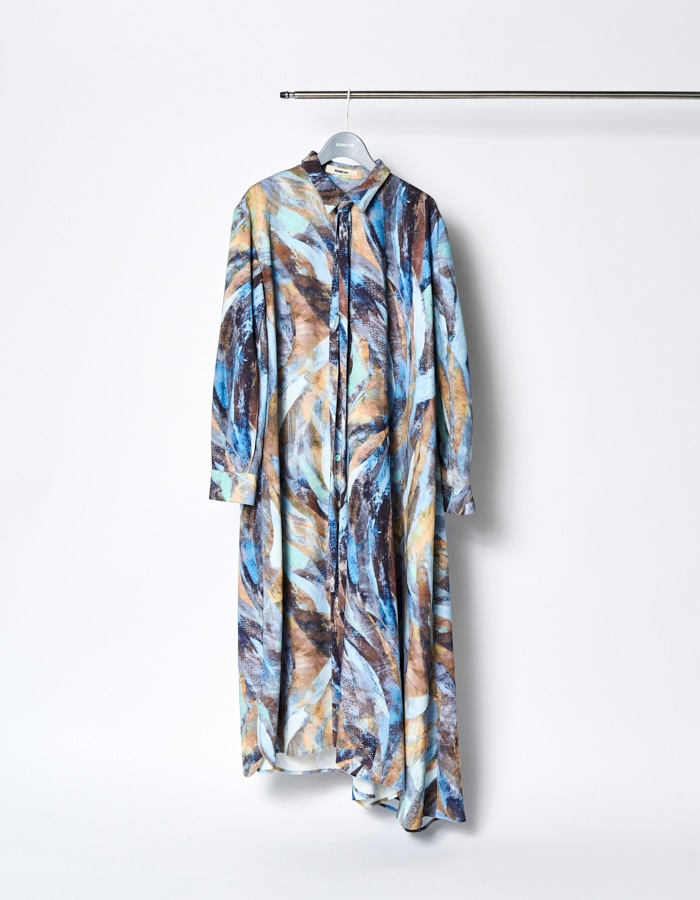 Wing Print Shirt Dress / blue