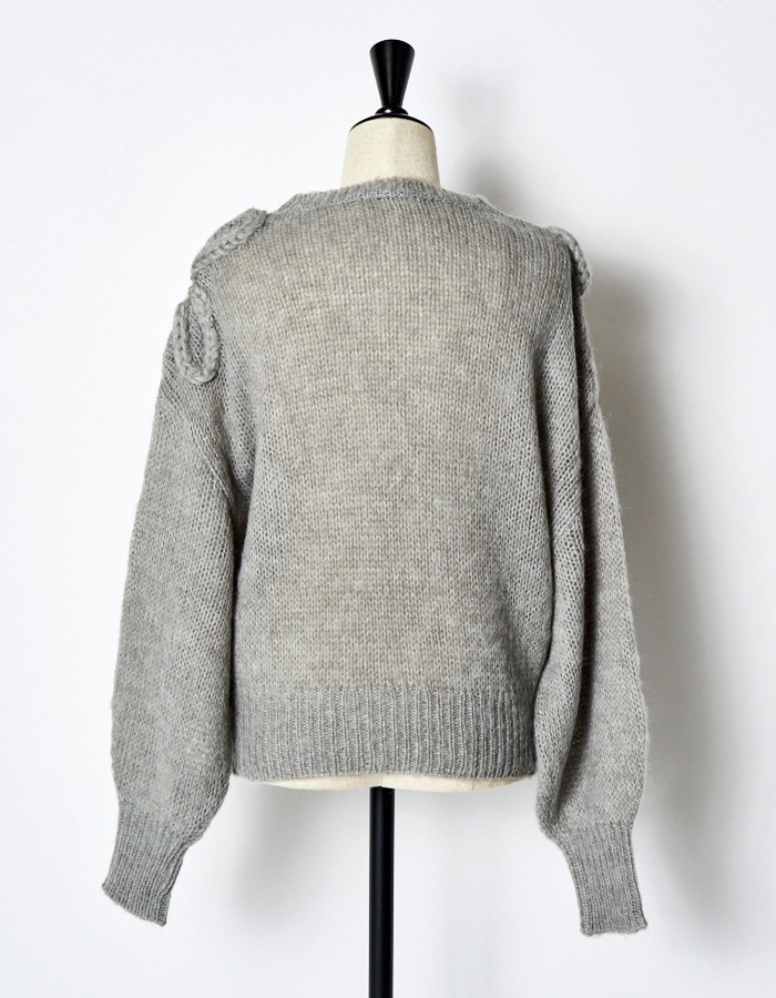 Chain Flower Knit Tops / gray