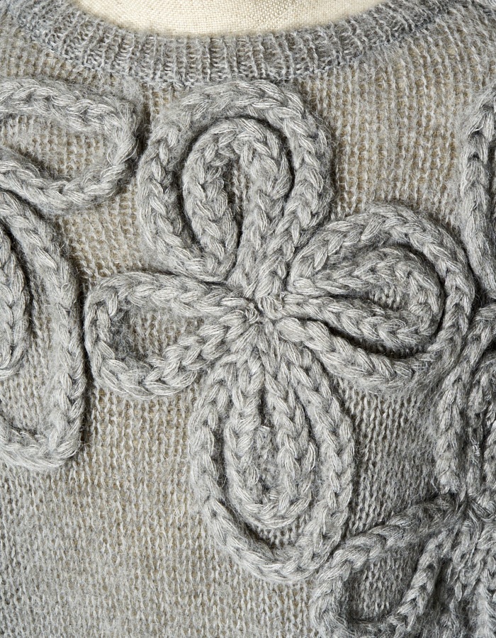 Chain Flower Knit Tops / gray