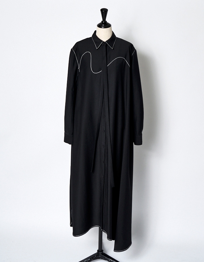 Art Stitch Shirt Dress / black