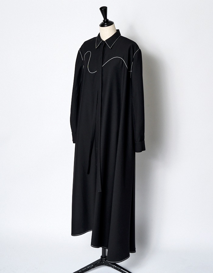 Art Stitch Shirt Dress / black