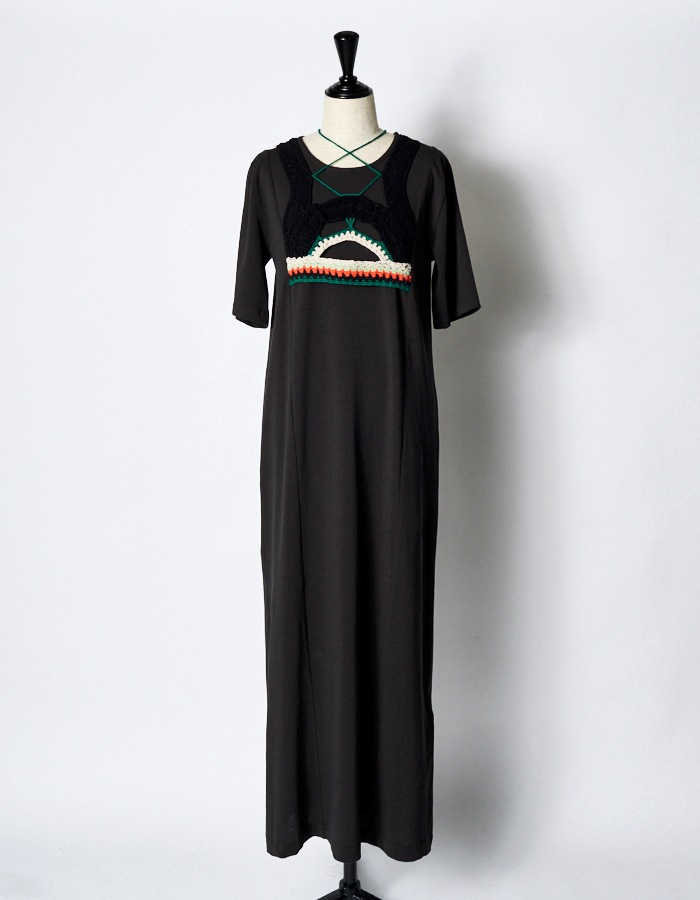 Knit Docking Cutsew Dress / charcoal gray