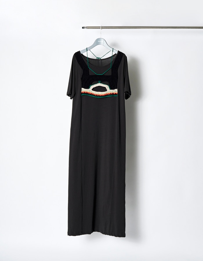 Knit Docking Cutsew Dress / charcoal gray