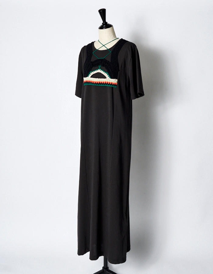 Knit Docking Cutsew Dress / charcoal gray