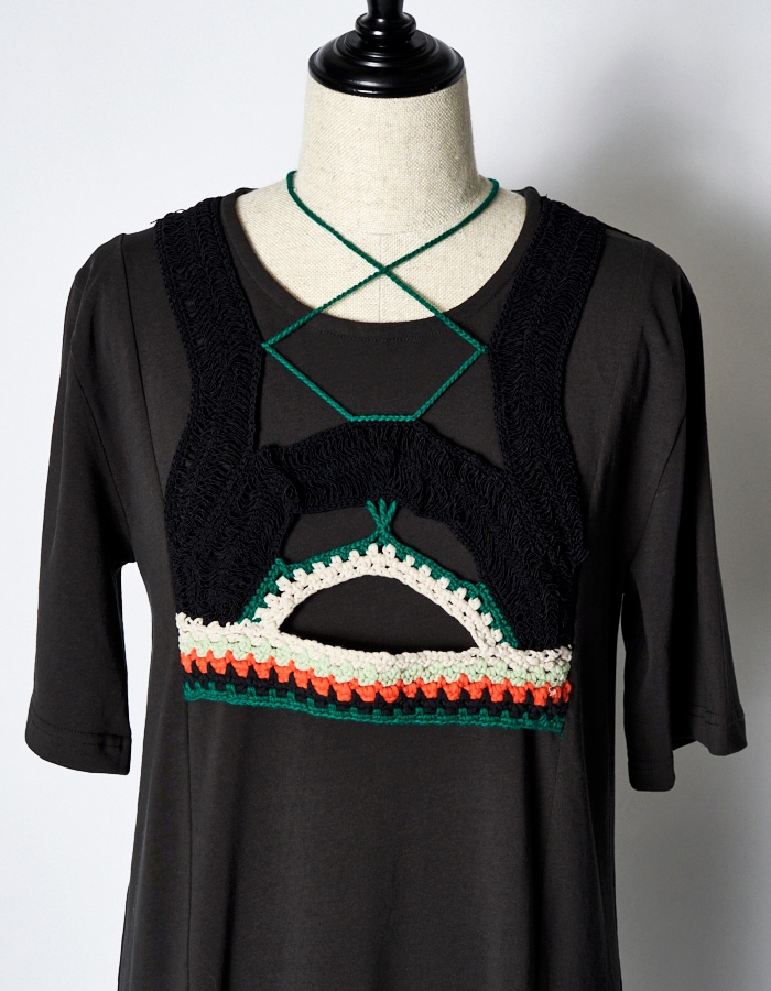 Knit Docking Cutsew Dress / charcoal gray