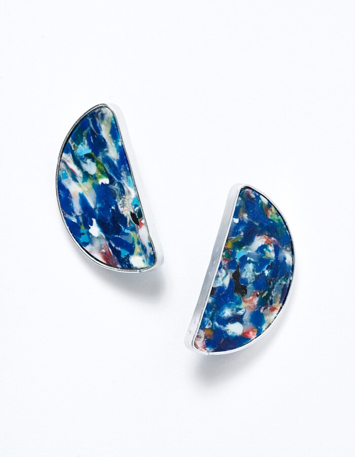 Ocean Plastic Moon Earrings / blue