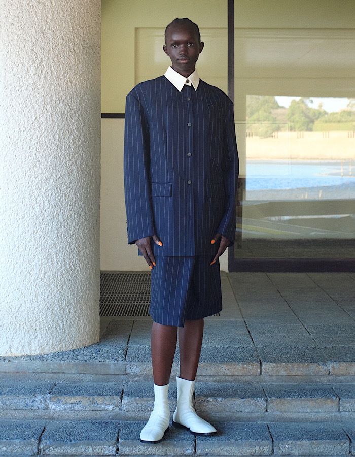 Stripe Cleric Shirt Jacket / navy