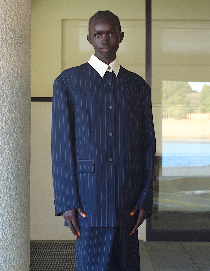 Stripe Cleric Shirt Jacket / navy