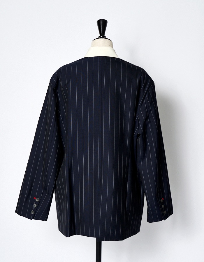 Stripe Cleric Shirt Jacket / navy