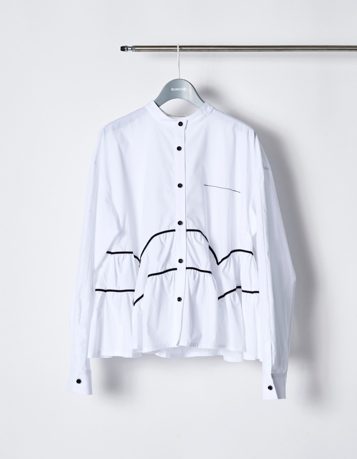 Piping Gathered Blouse / white
