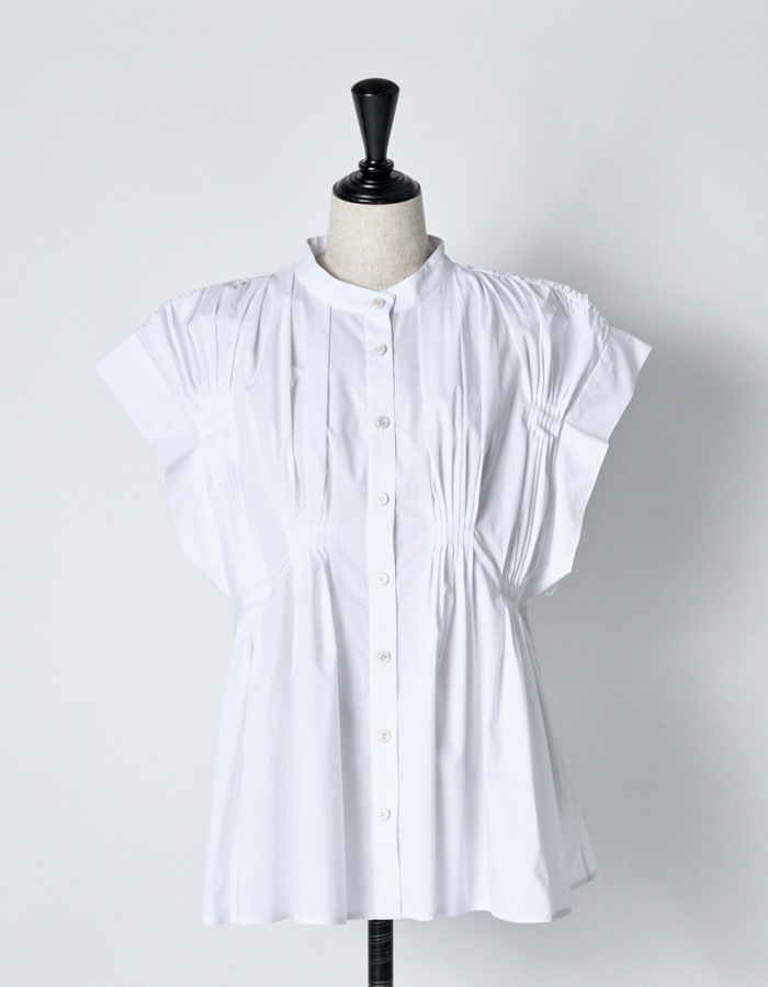 Cotton Bundled Tuck Blouse / white