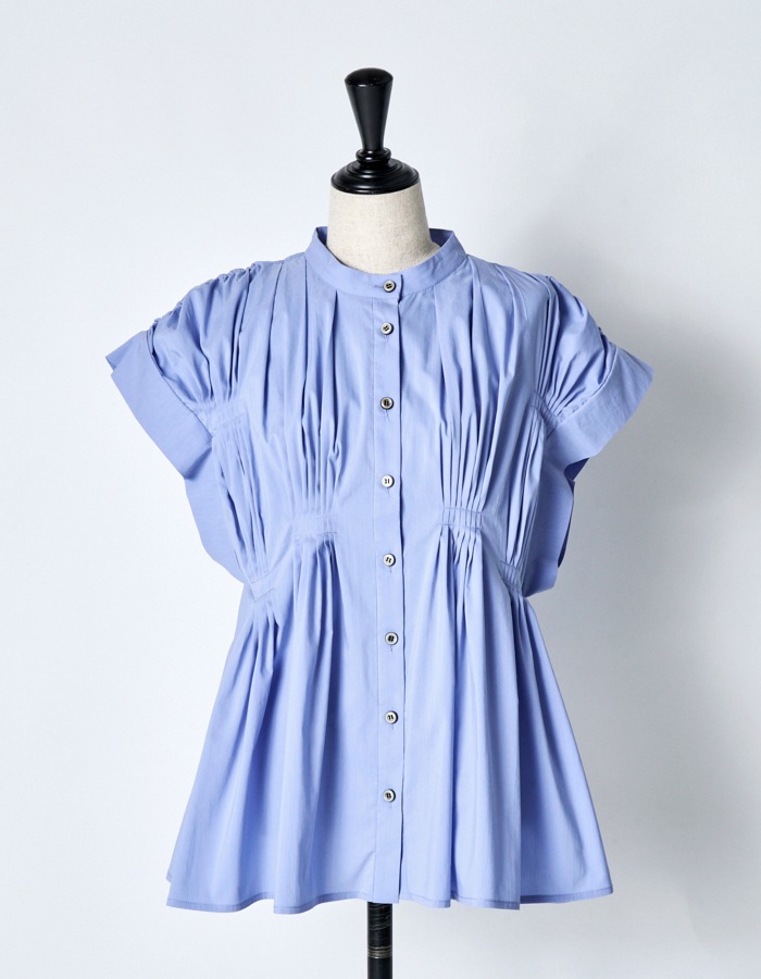 Cotton Bundled Tuck Blouse / sax