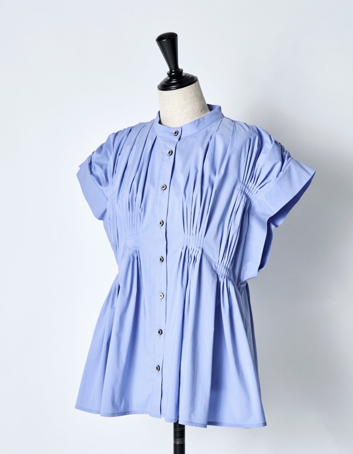 Cotton Bundled Tuck Blouse / sax