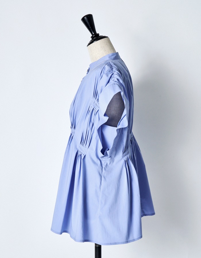 Cotton Bundled Tuck Blouse / sax