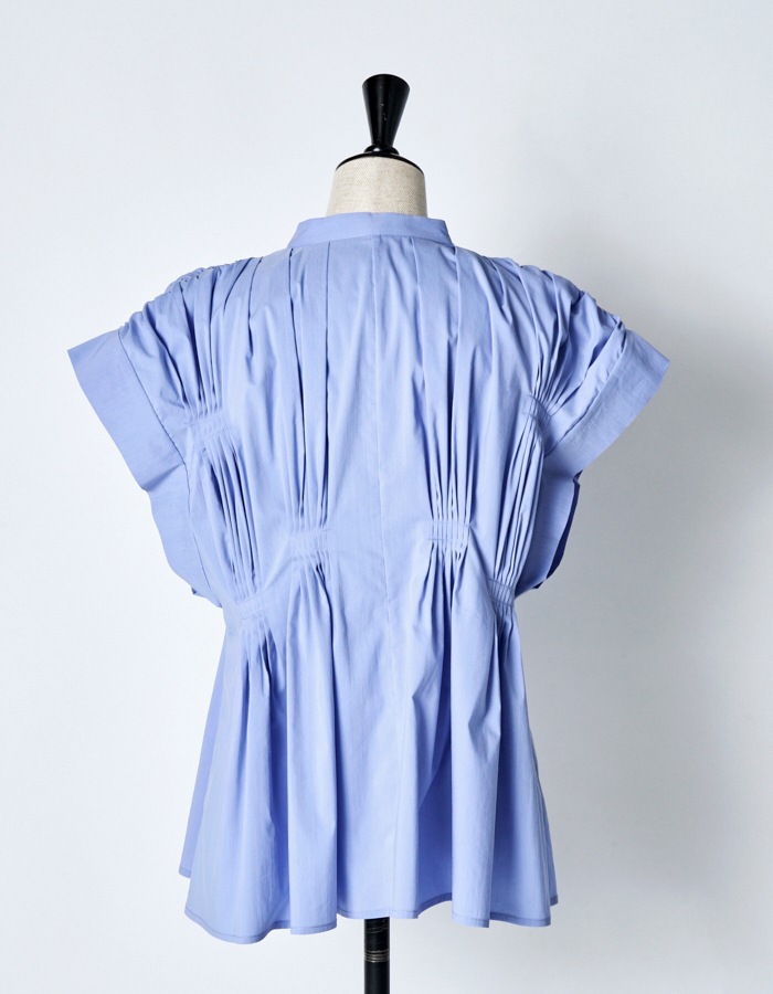 Cotton Bundled Tuck Blouse / sax