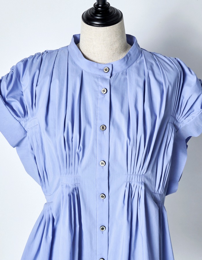 Cotton Bundled Tuck Blouse / sax