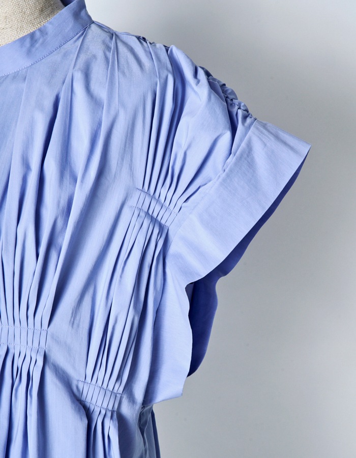 Cotton Bundled Tuck Blouse / sax
