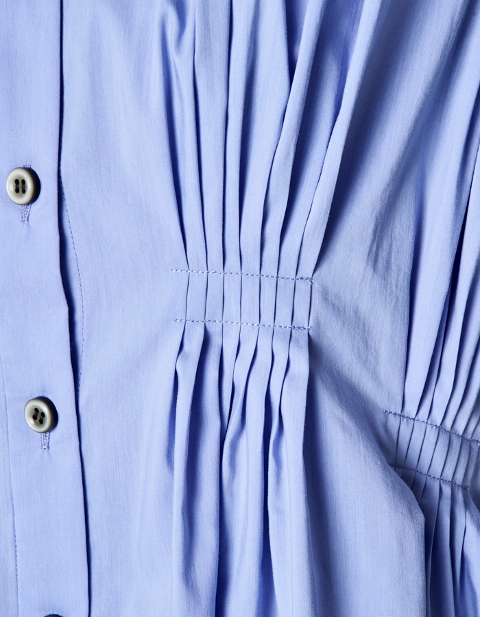Cotton Bundled Tuck Blouse / sax