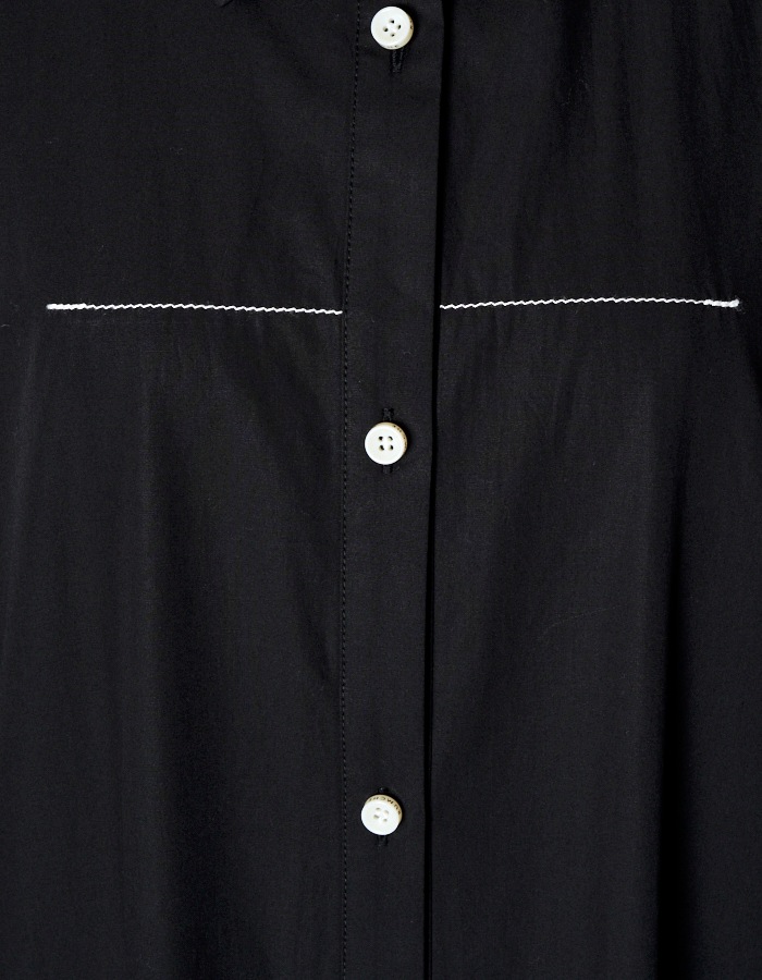 Piping Gathered Shirt Dress / black
