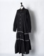 Piping Gathered Shirt Dress / black