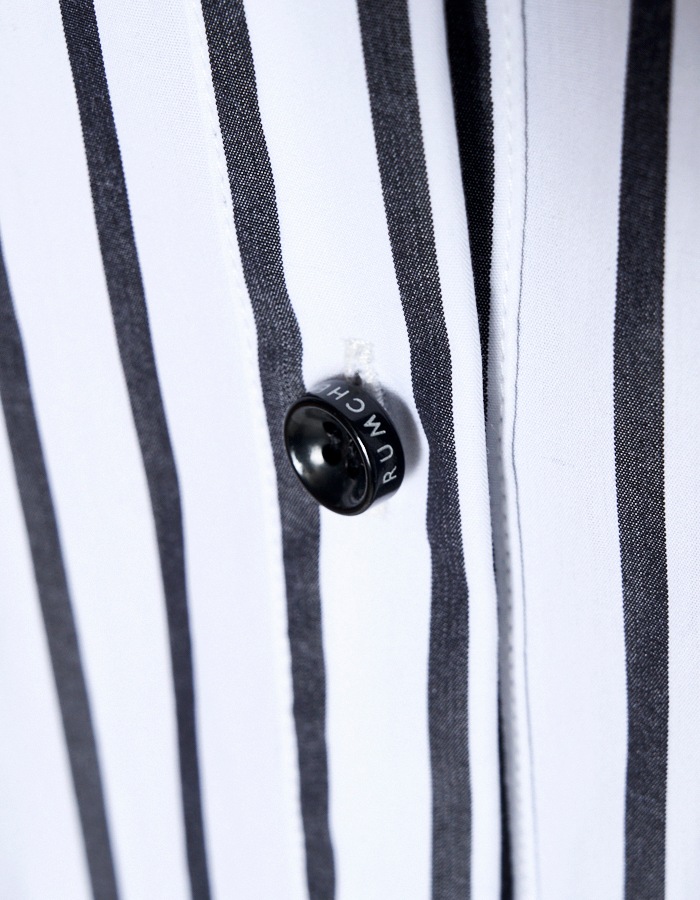 Stripe Piping Gathered Shirt Dress / black