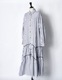 Stripe Piping Gathered Shirt Dress / black