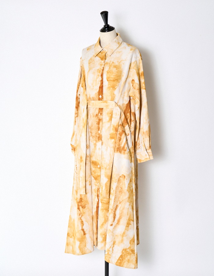 Earth Print Shirt Dress / beige