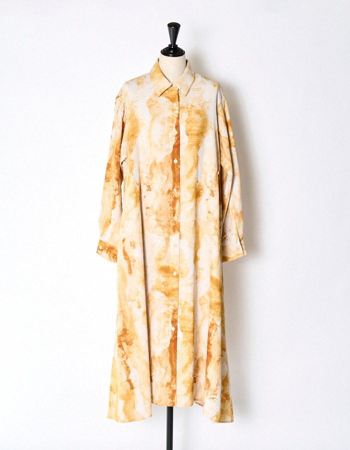 Earth Print Shirt Dress / beige
