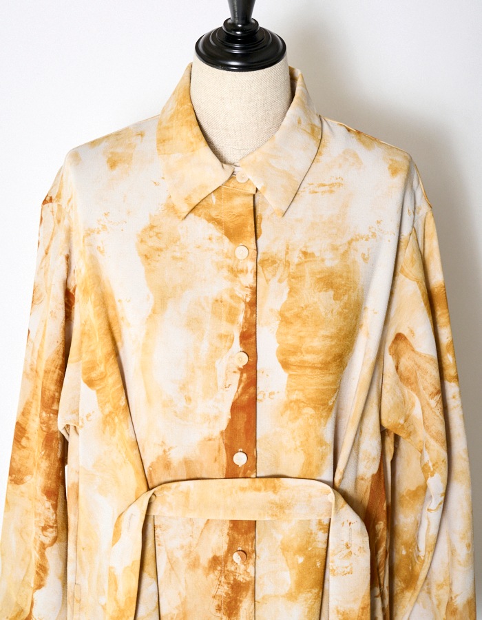 Earth Print Shirt Dress / beige