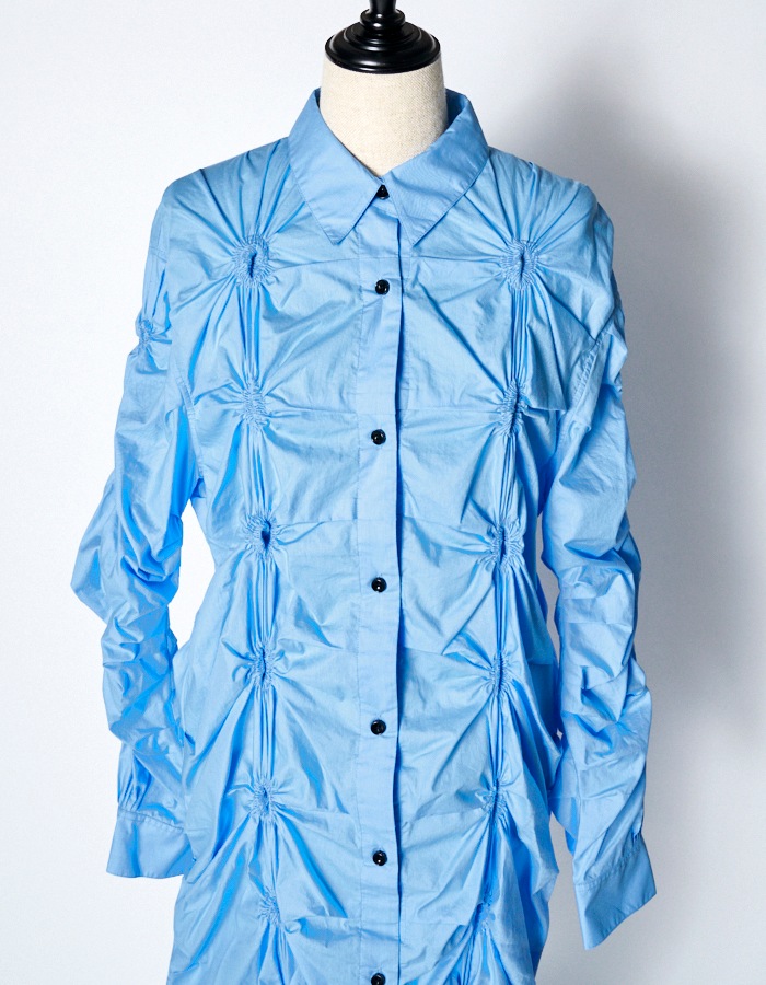 Smocking Shirt Dress / sax blue | DRESS | RUMCHE OFFICIAL ONLINE STORE