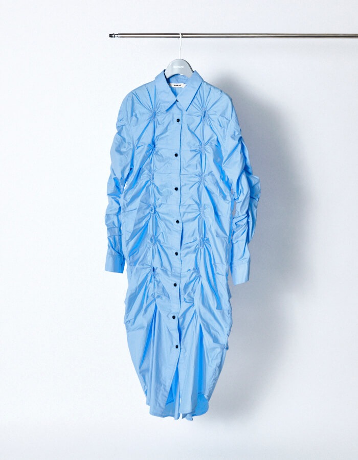 Smocking Shirt Dress / sax blue | DRESS | RUMCHE OFFICIAL ONLINE STORE
