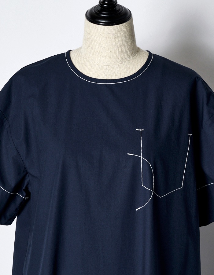 Stitch Gathered Typewriter Dress / navy