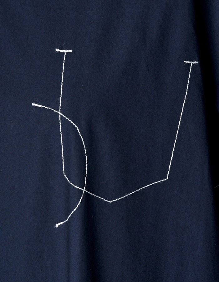 Stitch Gathered Typewriter Dress / navy