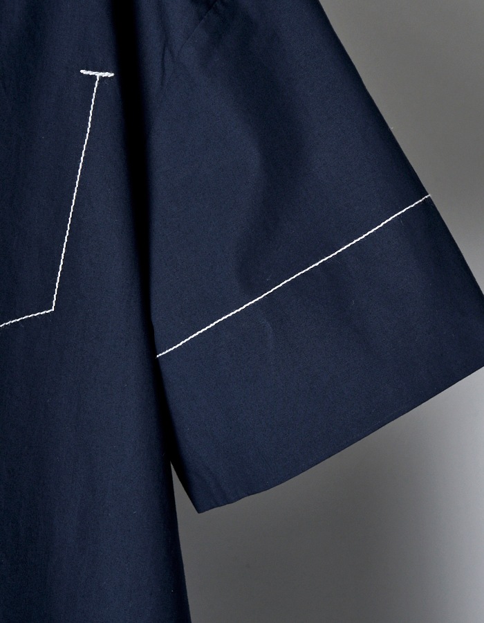 【新品】 RUMCHE Stitch Typewriter Dress Stitch Gathered Typewriter Dress / navy | DRESS | RUMCHE