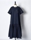 Stitch Gathered Typewriter Dress / navy