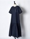 Stitch Gathered Typewriter Dress / navy