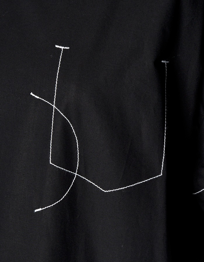 Stitch Gathered Typewriter Dress / black