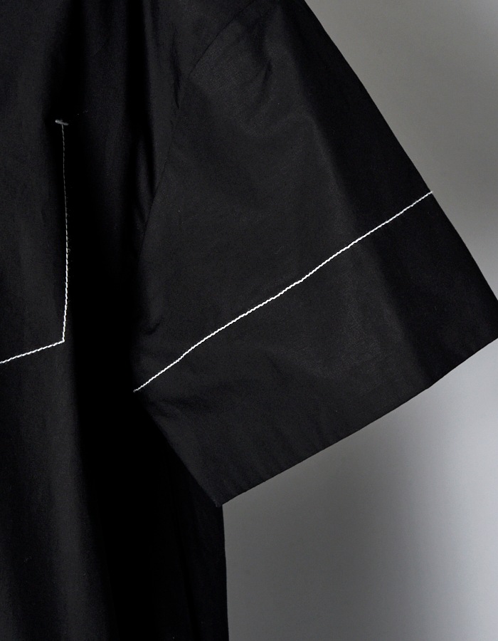 Stitch Gathered Typewriter Dress / black