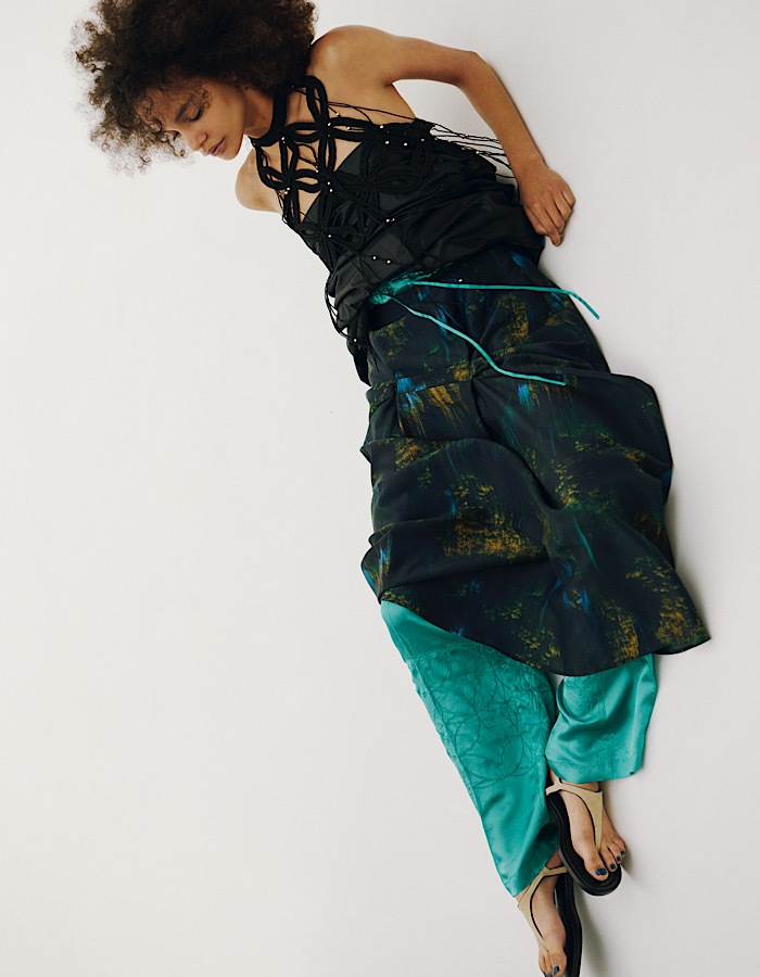 Tapa Pattern Embroidery Trousers / green