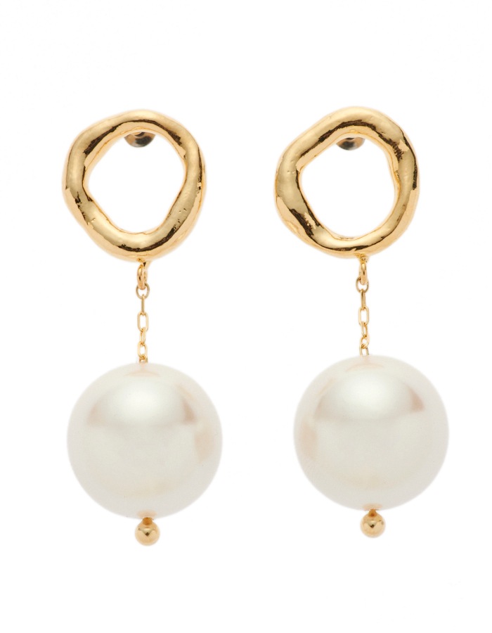 Big Pearl Pierced Earrings / gold