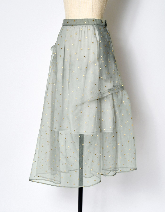 Dot Embroidery Sheer Skirt / light gray