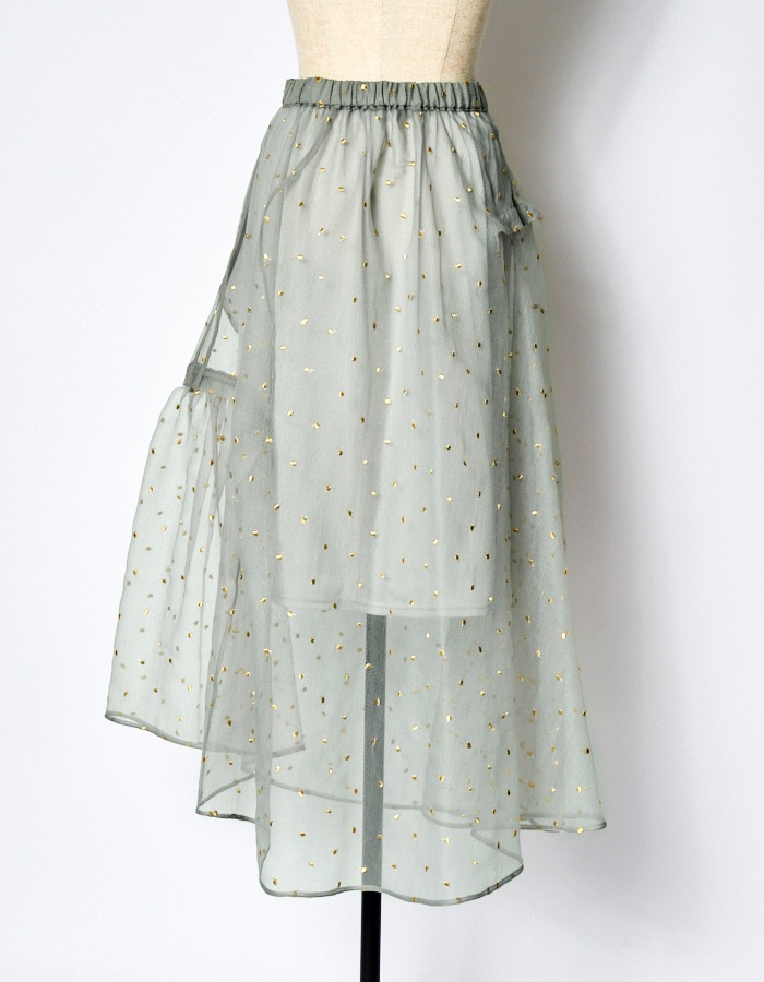 Dot Embroidery Sheer Skirt / light gray