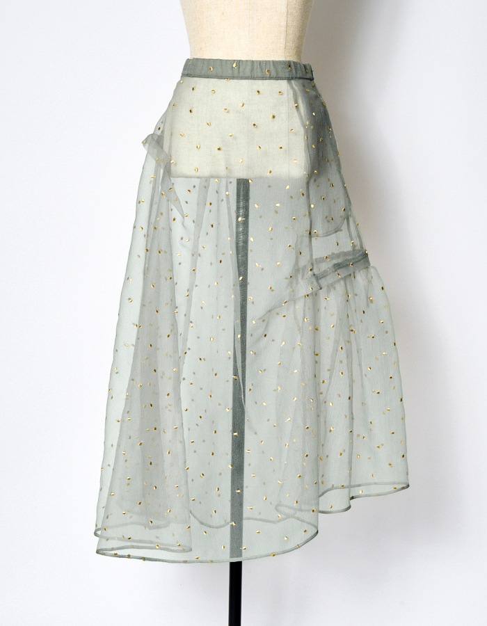 Dot Embroidery Sheer Skirt / light gray